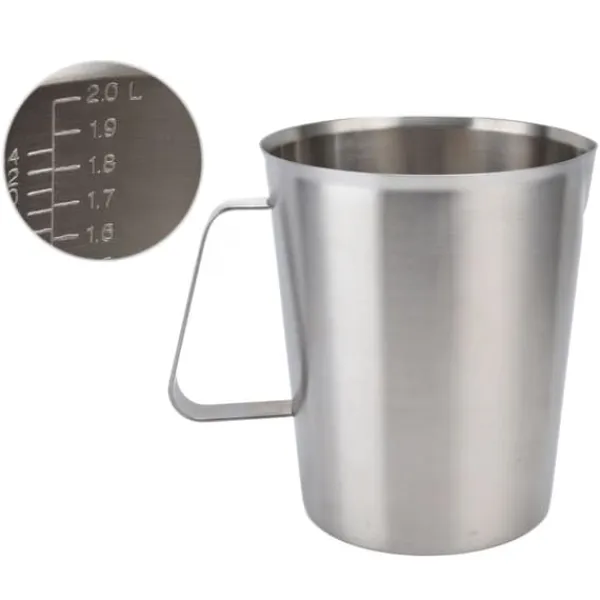 Målebægere & Måleskeer>Målekop 304 rustfrit stål korrosionsbestandigt kaffemælkskummende kop med vægt til hjemmekafé (2000 ml)