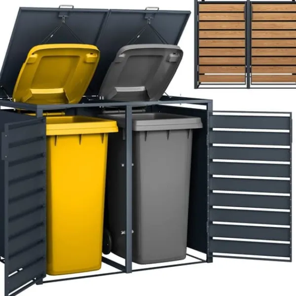 Viking Choice Skraldespande & Papirkurve>Moderne 240L dobbelt affaldsskabsindhegning med vejrbestandig design til haveopbevaring