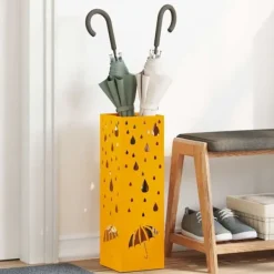 Opbevaringskroge & Hylder>Moderne parasolfod i stål - Praktisk opbevaring | Farve: Sennepsgul | Størrelse: 15.5x15.5x49 cm
