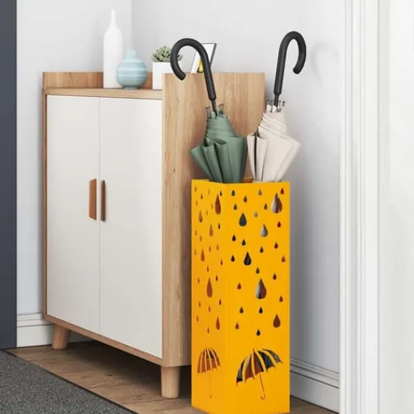 Opbevaringskroge & Hylder>Moderne parasolfod i stål - Praktisk opbevaring | Farve: Sennepsgul | Størrelse: 15.5x15.5x49 cm
