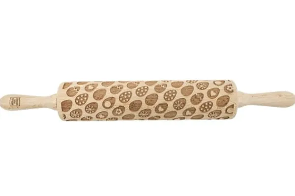 Kageruller>MoodForWood Trækagerulle, Graveret, 43 cm med Håndtag, Perfekt til Bagning - Påskeægsmønster