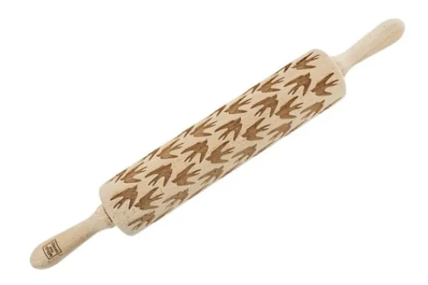 MoodForWood Trækagerulle, Graveret, 43 cm med Håndtag, Perfekt til Bagning - Svalemønster Clearance