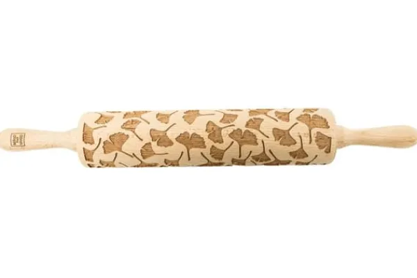 Kageruller>MoodForWood Trækagerulle, Graveret, 43 cm med Håndtag, Perfekt til Bagning - Ginko Biloba Mønster