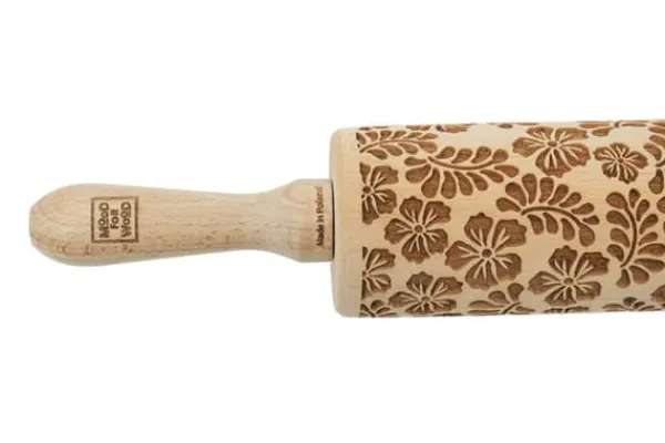 MoodForWood Trækagerulle, Graveret, 43 cm med Håndtag, Perfekt til Bagning - Paradise Pattern New