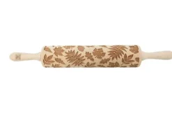 MoodForWood Trækagerulle, Graveret, 43 cm med Håndtag, Perfekt til Bagning - Efterårsblade Mønster Clearance