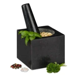 Mortere & Pistiller>Morter og støder, granit, 9.5x11x11 cm, sort