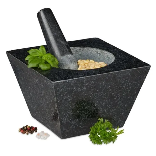 Mortere & Pistiller>Morter og støder, granit, 12x19,5x19,5 cm, sort