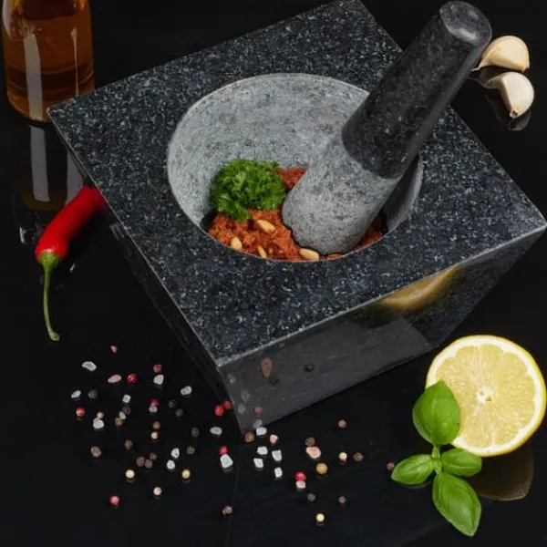 Mortere & Pistiller>Morter og støder, granit, 12x19,5x19,5 cm, sort