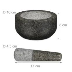 Morter og støder, 8x16 cm, grå, granit Hot