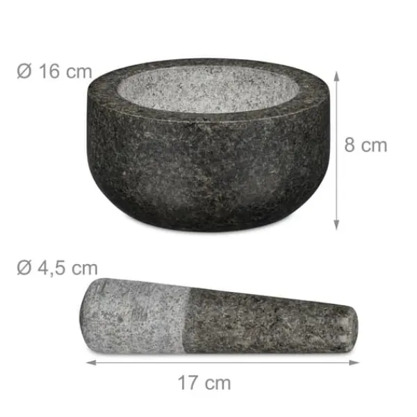 Morter og støder, 8x16 cm, grå, granit Hot