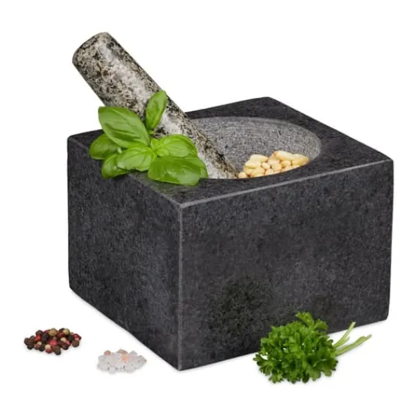 Morter og støder, 10.5x14.5x14.5 cm, grå