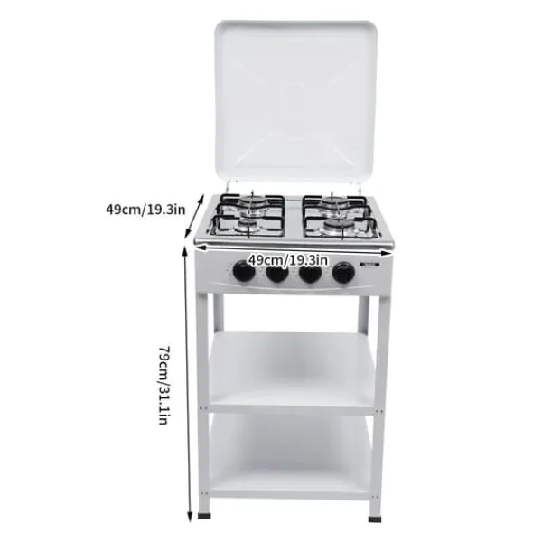 Komfurer>Nødkomfur - Udendørs gaskomfur med 4 blus - Opbevaringshylde - Naturgas/LPG - 49×49×79 cm - Jern - 9 kg - Rød