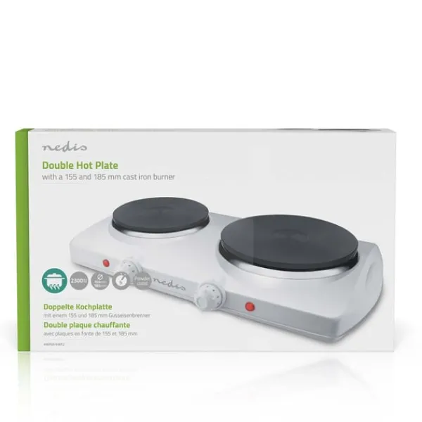 Portable Komfurer>Nedis Elektrisk Kogeplade | Kogeplader: 2 | 2300 W | Overophedningsbeskyttelse | Hvid