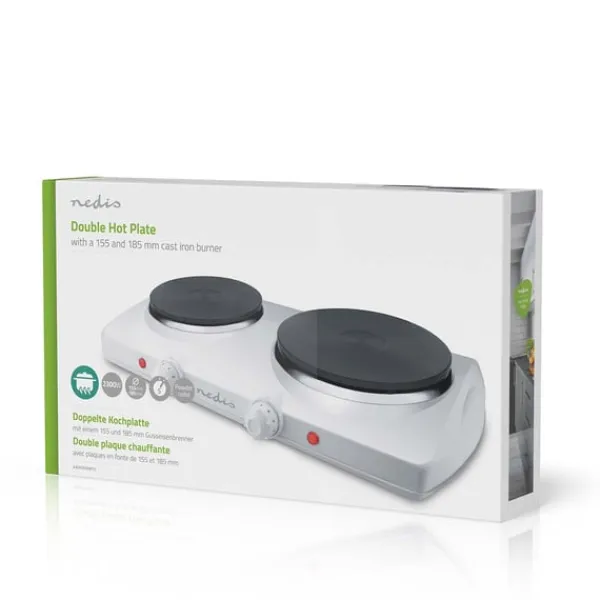 Portable Komfurer>Nedis Elektrisk Kogeplade | Kogeplader: 2 | 2300 W | Overophedningsbeskyttelse | Hvid