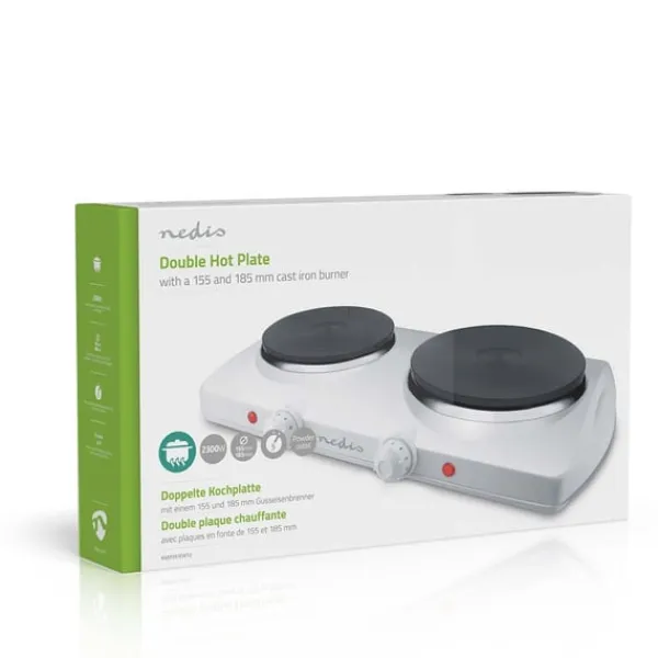 Portable Komfurer>Nedis Elektrisk Kogeplade | Kogeplader: 2 | 2300 W | Overophedningsbeskyttelse | Hvid