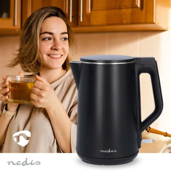 Nedis Elkedel | 1.5 l | Plast | Sort | Drejelig 360 grader | Skjult varmeelement | Strix®-controller | Beskyttelse mod kogetørring New