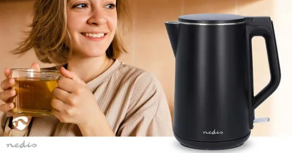 Nedis Elkedel | 1.5 l | Plast | Sort | Drejelig 360 grader | Skjult varmeelement | Strix®-controller | Beskyttelse mod kogetørring New