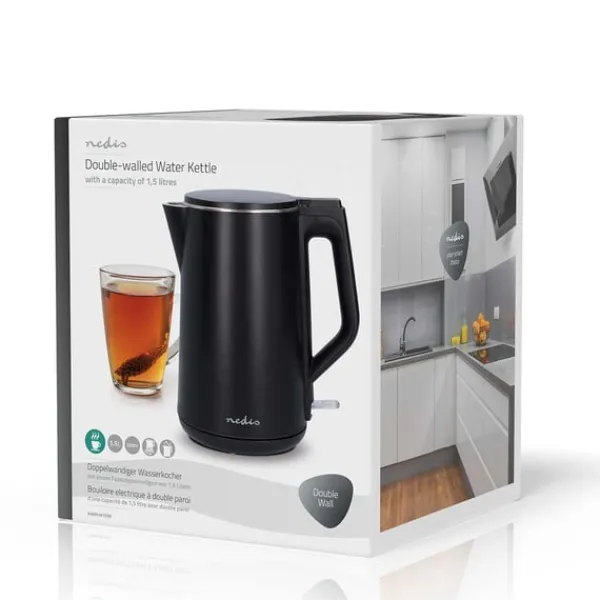 Nedis Elkedel | 1.5 l | Plast | Sort | Drejelig 360 grader | Skjult varmeelement | Strix®-controller | Beskyttelse mod kogetørring New