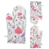 NICOLE tyk tekstil ovnhandske, 100% bomuld, art. 52343, mønster 5, hvid med farverige blomster og grønne kviste Clearance