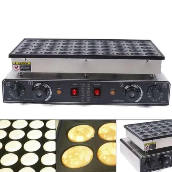 Elektriske Stegepander & Wokker>Nonstick elektrisk mini hollandsk pandekagebager, 50 opvarmningshuller, hurtig tilberedningstid, justerbar temperatur.