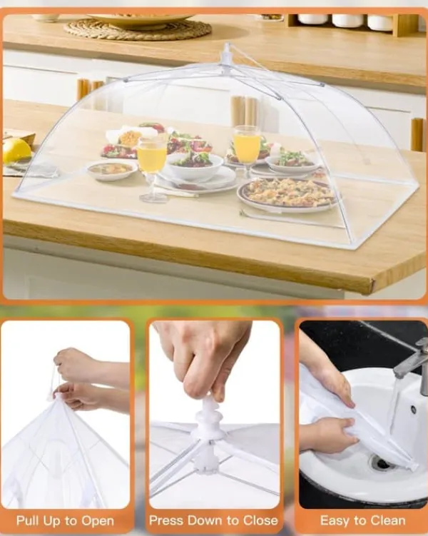 OBOSOE 4 stk mesh pop-up madparaply – foldbart insektnet til udendørs måltider, 43×43 cm, hvid