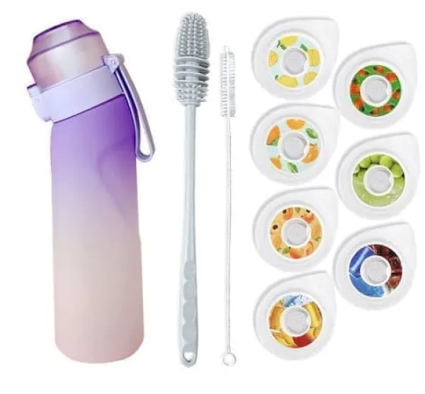 Beholdere Til Mad & Drikkevarer>OBOSOE Air-Up Luftvandsflaske 650ml – 7 smagskapsler | Sukkerfri & Aromatisk | Gradient lilla med Sup Tube