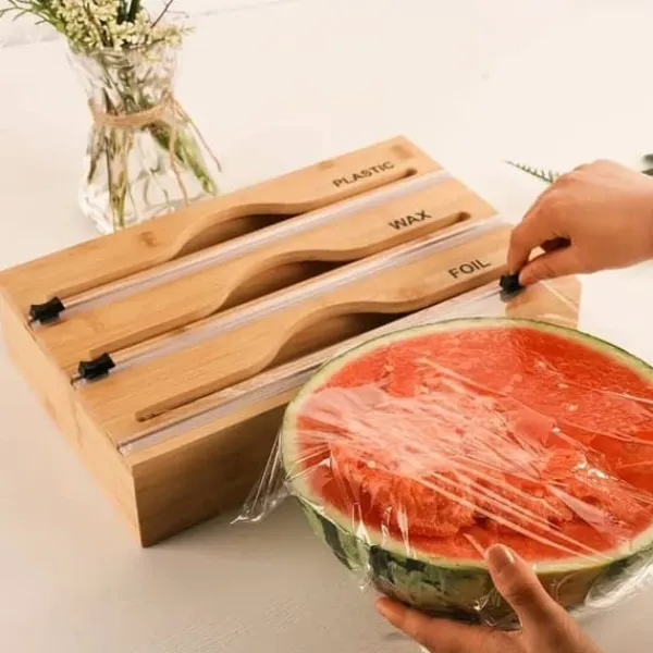 OBOSOE bambusdispenser til plastfilm og aluminiumsfolie - Organizer til 12,5 tommer ruller | Herunder vokspapir og bagepapir Sale
