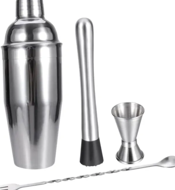 Barudstyrssæt>OBOSOE Cocktail Sæt Dobbelt Shaker 750ml Rustfrit Stål Sølv 4 Stykker