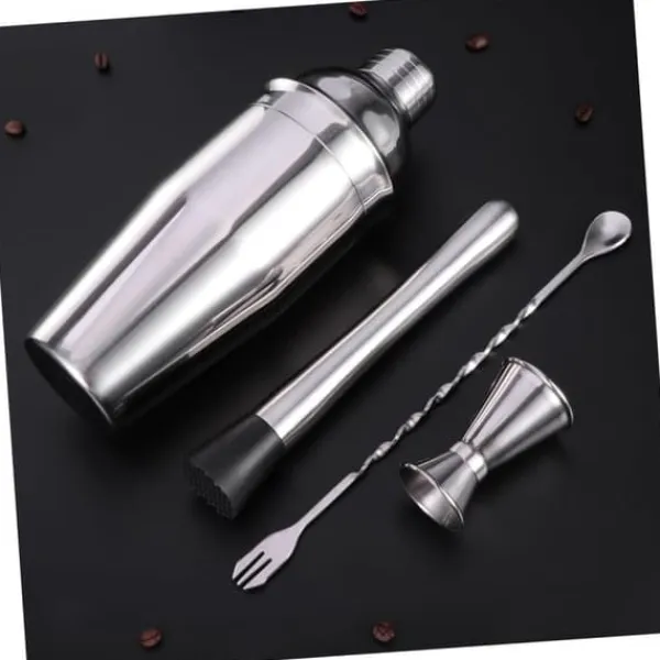 Barudstyrssæt>OBOSOE Cocktail Sæt Dobbelt Shaker 750ml Rustfrit Stål Sølv 4 Stykker