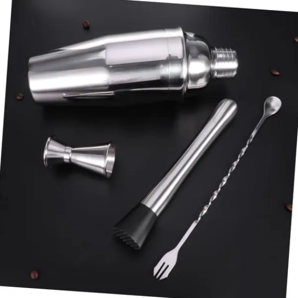 Barudstyrssæt>OBOSOE Cocktail Sæt Dobbelt Shaker 750ml Rustfrit Stål Sølv 4 Stykker