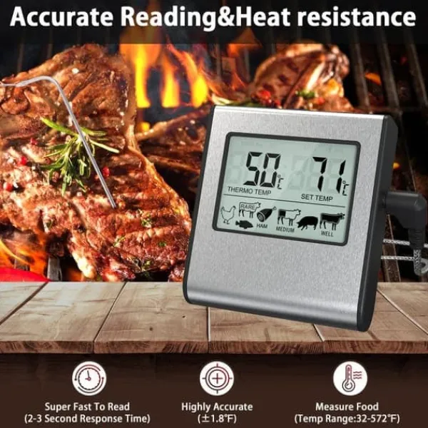 OBOSOE digitalt ovntermometer / kødtermometer med timer og bip - LCD kødtermometer til grill, ovn og rygning Sale