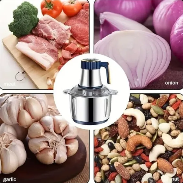 Mixere & Blendere>OBOSOE elektrisk kødhakker 5L - foodprocessor i rustfrit stål til kød, grøntsager og nødder | Med 4 skarpe knive og pastatilbehør