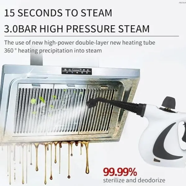 Damprensere>OBOSOE håndholdt damprenser 1050W – 6 dyser, 3.0 bar tryk, 350 ml vandtank til dyb rengøring derhjemme