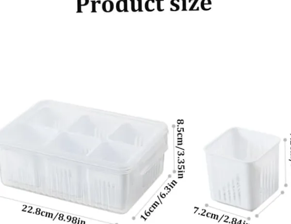 Beholdere Til Madopbevaring>OBOSOE 6-i-1 køleboks - Plastbeholder med låg til grøntsager og frugter | Frisk afløbsboks til køkken