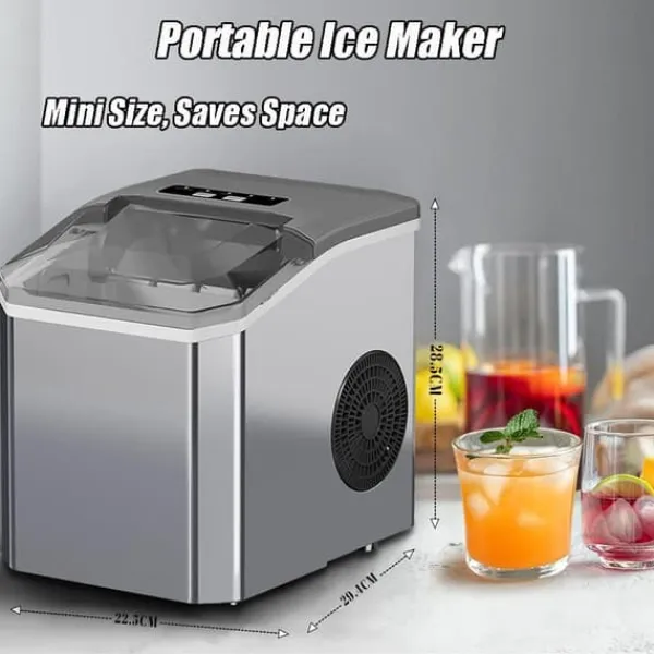 Isproducenter>OBOSOE Ice Maker Bordplade 26 lbs/24h – Selvrensende, med isske og kurv, perfekt til hjem, bar og fester