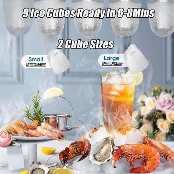 Isproducenter>OBOSOE Ice Maker Bordplade 26 lbs/24h – Selvrensende, med isske og kurv, perfekt til hjem, bar og fester