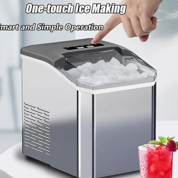 Isproducenter>OBOSOE Ice Maker Bordplade 26 lbs/24h – Selvrensende, med isske og kurv, perfekt til hjem, bar og fester