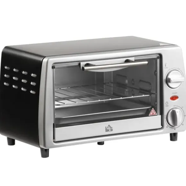 OBOSOE 10L elektrisk ovn – justerbar temperatur, 750W, timer, grill og stegepande, kompakt design, sølv og sort Hot