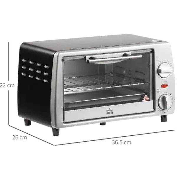 OBOSOE 10L elektrisk ovn – justerbar temperatur, 750W, timer, grill og stegepande, kompakt design, sølv og sort Hot