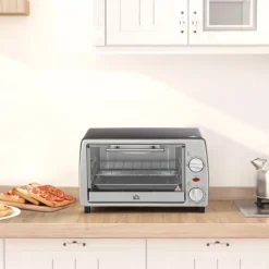 OBOSOE 10L elektrisk ovn – justerbar temperatur, 750W, timer, grill og stegepande, kompakt design, sølv og sort Hot