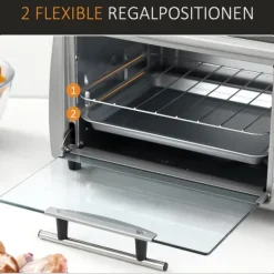 OBOSOE 10L elektrisk ovn – justerbar temperatur, 750W, timer, grill og stegepande, kompakt design, sølv og sort Hot