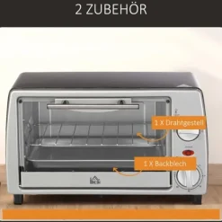 OBOSOE 10L elektrisk ovn – justerbar temperatur, 750W, timer, grill og stegepande, kompakt design, sølv og sort Hot