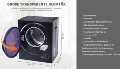OBOSOE lufttørrer 2,5 kg vægmonterbar PTC keramisk element rustfrit stål tromle dobbeltfilter 200 min timer overophedningsbeskyttelse Discount