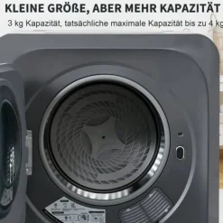 OBOSOE lufttørrer Rustfri 3 kg kapacitet Faktisk 4 kg 850W flertrinsfilter 6 Program Vægmonterbar til badeværelse Discount