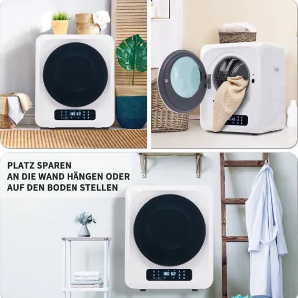 Tørretumblere>OBOSOE lufttørrer rustfrit stål 3 kg kapacitet 850W flertrinsfilter 6 programmer vægmonterbar til badeværelse