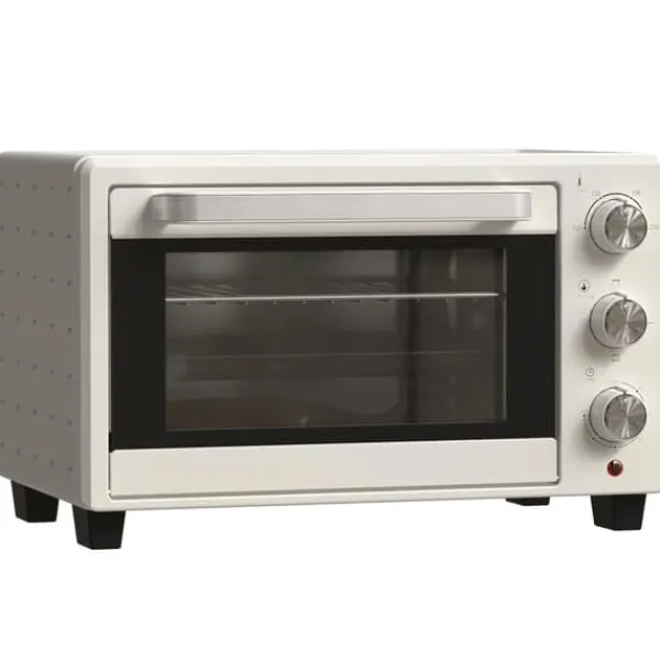 Grill-Ovne & Ovn Med Roterende Stegespyd>OBOSOE Miniovn 21L med rotorspyd – Brødristerovn med bageplade og rist, 3 positioner til bagning, rustfrit stål, cremehvid