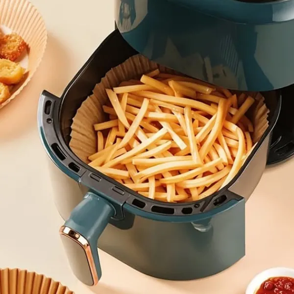 Bagning>OBOSOE 100-Pack Air Fryer Paper - Non-Stick bagepapir til Airfryer, ovn og mikroovn, let at rengøre, tidsbesparende