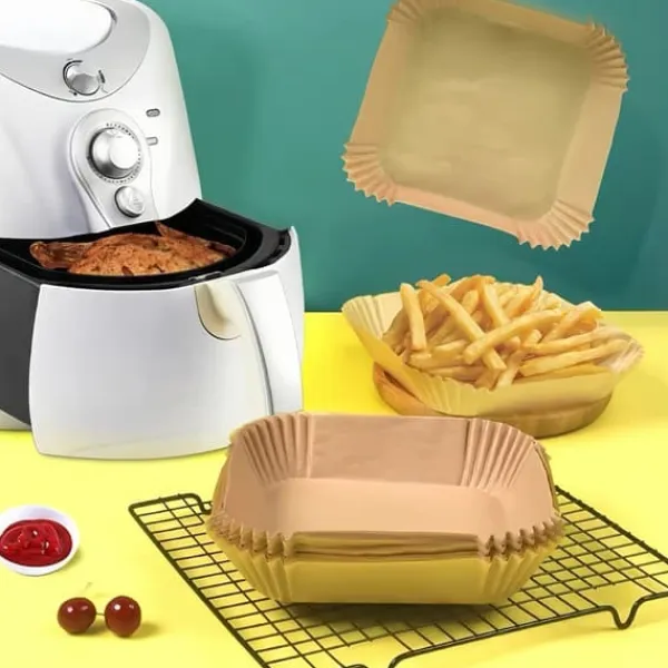 Bagning>OBOSOE 100-Pack Air Fryer Paper - Non-Stick bagepapir til Airfryer, ovn og mikroovn, let at rengøre, tidsbesparende