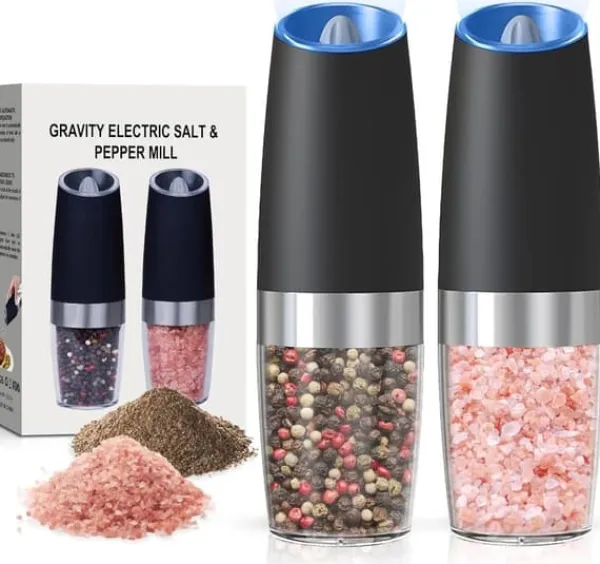Salt- & Peberstrøere>OBOSOE 2-pak elektrisk salt- og peberkværn med LED-lys – batteridrevet automatisk krydderikværn med justerbar grovhed