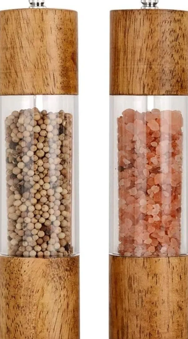 OBOSOE 2-pak salt- og peberkværn – manuel krydderikværn i akryl og træ, justerbar grov/fin til køkken Discount